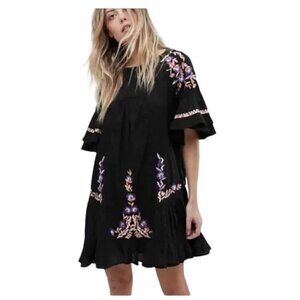 FREE PEOPLE Pavlo Embroidered Ruffled Mini Dress - Size Small